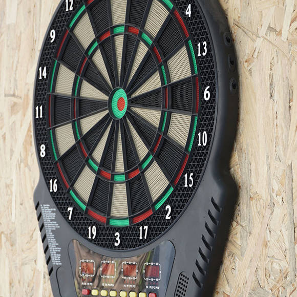Dartboard mounted on a wooden wall